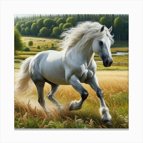 White Horse In The Field Canvas Print