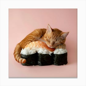 Cat Sleeping On Sushi 5 Canvas Print