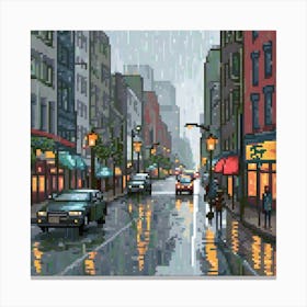 Rainy City Street, Design An Artwork Of A Bustling City Street In The Rain Canvas Print