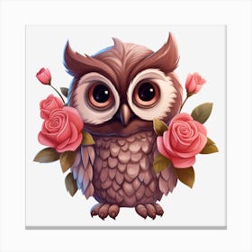 Owl With Roses 8 Canvas Print