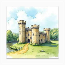 Watercolor Of The Farleigh Hungerford Castle In Somerset, Capturing Its Medieval Architecture And Scenic Landscape Canvas Print