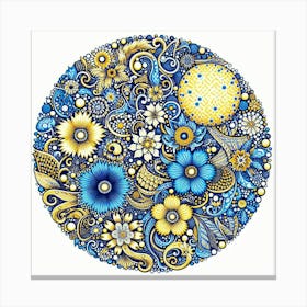 Batik, Blue And Yellow Floral Pattern  Canvas Print