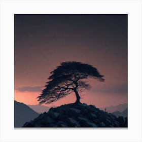 Single Tree On Top Of The Mountain (63) Canvas Print