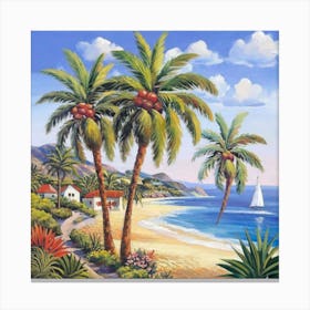 Three palm trees on the sea coast 6 Canvas Print