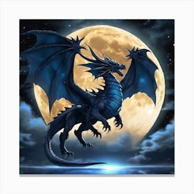 Black Dragon In The Moonlight Canvas Print