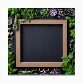 Frame With Herbs On Black Background 1 Canvas Print