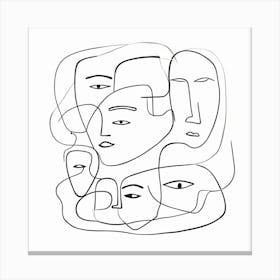 Abstract Faces Art, Black and white. White background 1 Canvas Print