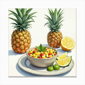 Watercolor Scene Of A Fresh And Tangy Pineapple Salsa On A Modern Dining Table Canvas Print