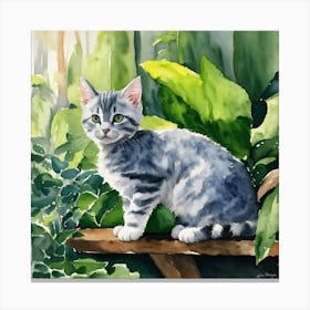 Cat Sitting On A Bench Canvas Print