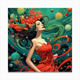 Girl In A Red Dress Canvas Print