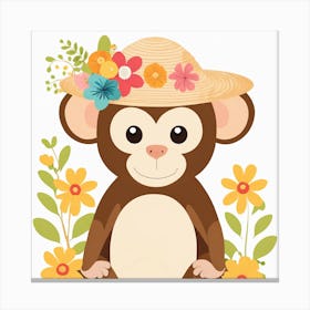 Floral Baby Monkey Nursery Illustration (28) Canvas Print