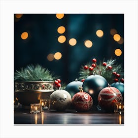 Christmas Ornaments On A Table 2 Canvas Print