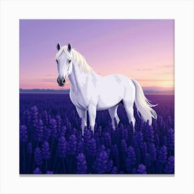 White Horse In Lavender Field 1 Canvas Print