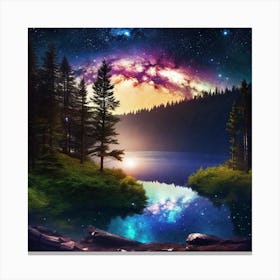 Starry Sky Over Lake 7 Canvas Print