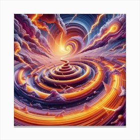 3 Dimensional Rivers With Multiple Orange Lightning And Purple Swirls In A Vortex Of Storm Clouds 2 Canvas Print