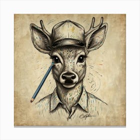 Deer With Pencil 1 Canvas Print