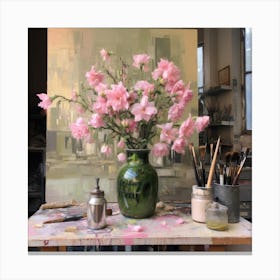 Pink Flowers In A Vase Canvas Print