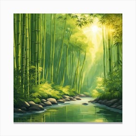 A Stream In A Bamboo Forest At Sun Rise Square Composition 208 Canvas Print