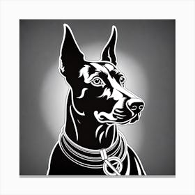 Doberman Pinscher, Black and white illustration, Dog drawing, Dog art, Animal illustration, Pet portrait, Realistic dog art, dog with collar Canvas Print