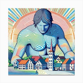 Man In Front Of A City Canvas Print