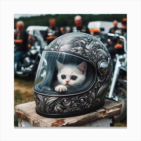Cat In Motorcycle Helmet 4 Canvas Print