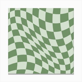 Warped Checker Muted Green Square Canvas Print