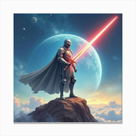 Futuristic Knight Wielding A Plasma Sword In Space, Watercolor Landscape 1 1 Canvas Print