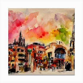 Watercolor Of Barcelona Canvas Print