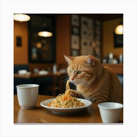 Cat Eating Spaghetti Canvas Print