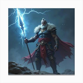 A Warrior Holding A Spear With Lightning Coursing Through 1 Canvas Print