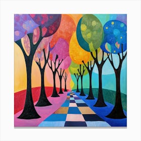 trees with black trunks and leaves in various colors 5 Canvas Print