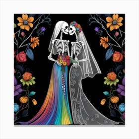 Day Of The Dead Wedding LBGTQ love whimsical minimalistic line Canvas Print