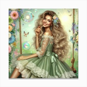 Beautiful Girl In Green Dress Canvas Print