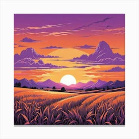 Summer Landscape Sunset In The Desert Cartoon Style Sunset Landscape With Grass Field And Trees (4) Canvas Print