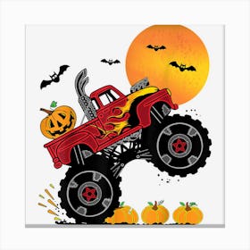 Pink Spooky Halloween Monster Truck Pumpkin Mummy Dinosaur Canvas Print