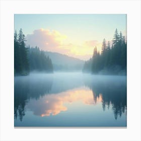 Serene Lake With Mist And Watercolor Sky Reflections 1 Canvas Print