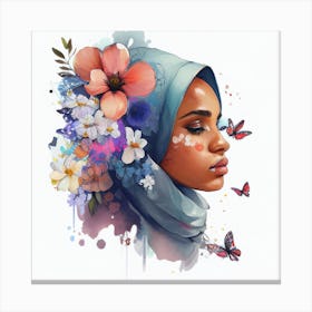 Watercolor Floral Muslim Arabian Woman #3 Canvas Print