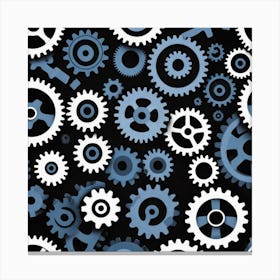 Blue Gears On Black Background Canvas Print