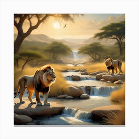 A Dynamic Tableau Of Dominant Masterful Creatures A Pride Of Lions Basking In The Golden Savanna G 869110187 Canvas Print