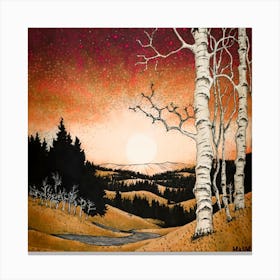 Sunset Birch Trees Canvas Print