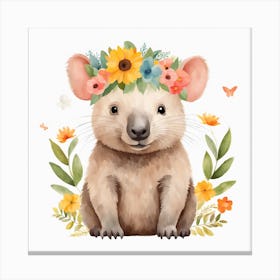 Floral Baby Wombat Nursery Illustration (21) Canvas Print