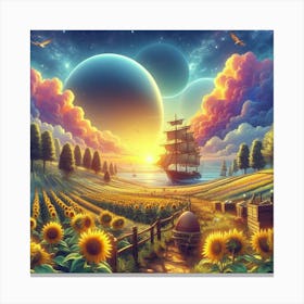 Farm Garden With Sunflowers Art Print 6 Canvas Print