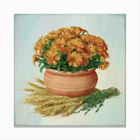 Vintage Geraniums And Wheat Canvas Print