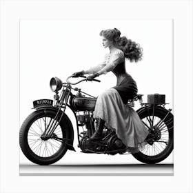 Motorbike Girl From A Bygone Era 1/4 (victorian black and white sepia woman female lady cycle wheels exciting) Canvas Print