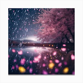 Pink Cherry Blossom Petals in the Rain Canvas Print