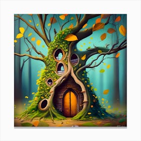 Fairy House Art Print, intense, dynamic, autumn, tree stump, leaves, ancient forest 1 Canvas Print