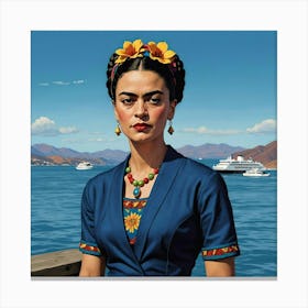 Frida Kahlo Over The Sea Landscape Canvas Print