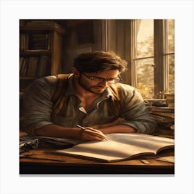 Man Writing In A Book Canvas Print