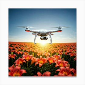 Drone Flying Over A Field Of Flowers Canvas Print