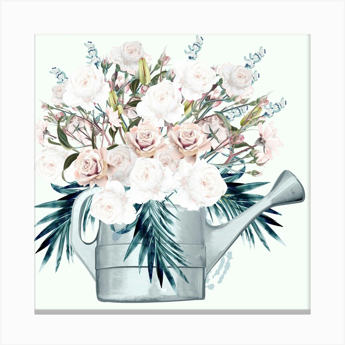 Watering Can Watercolor Vintage Style Canvas Print by Artsy Bessy